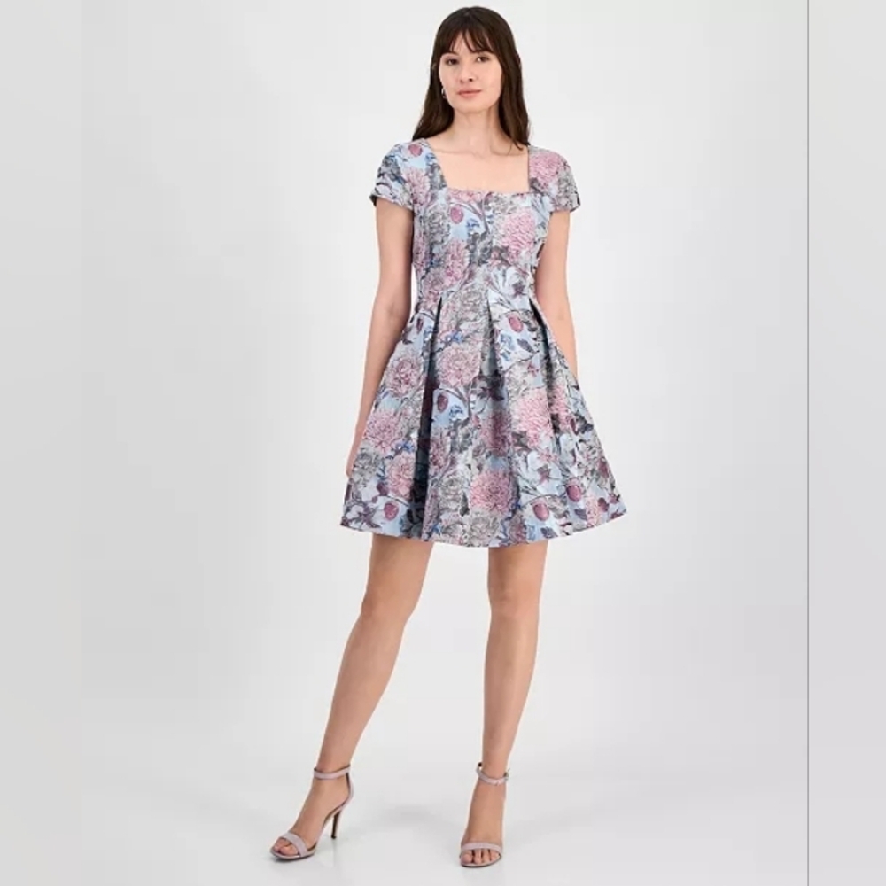 Tahari Blue and Pink Floral Mini Dress
